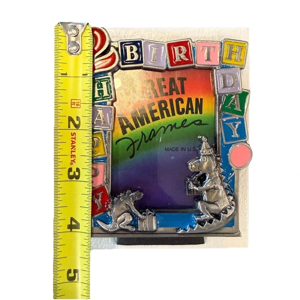 VTG Happy 2nd Birthday Pewter Picture‎ Frame- Great American Products Dinos 1988